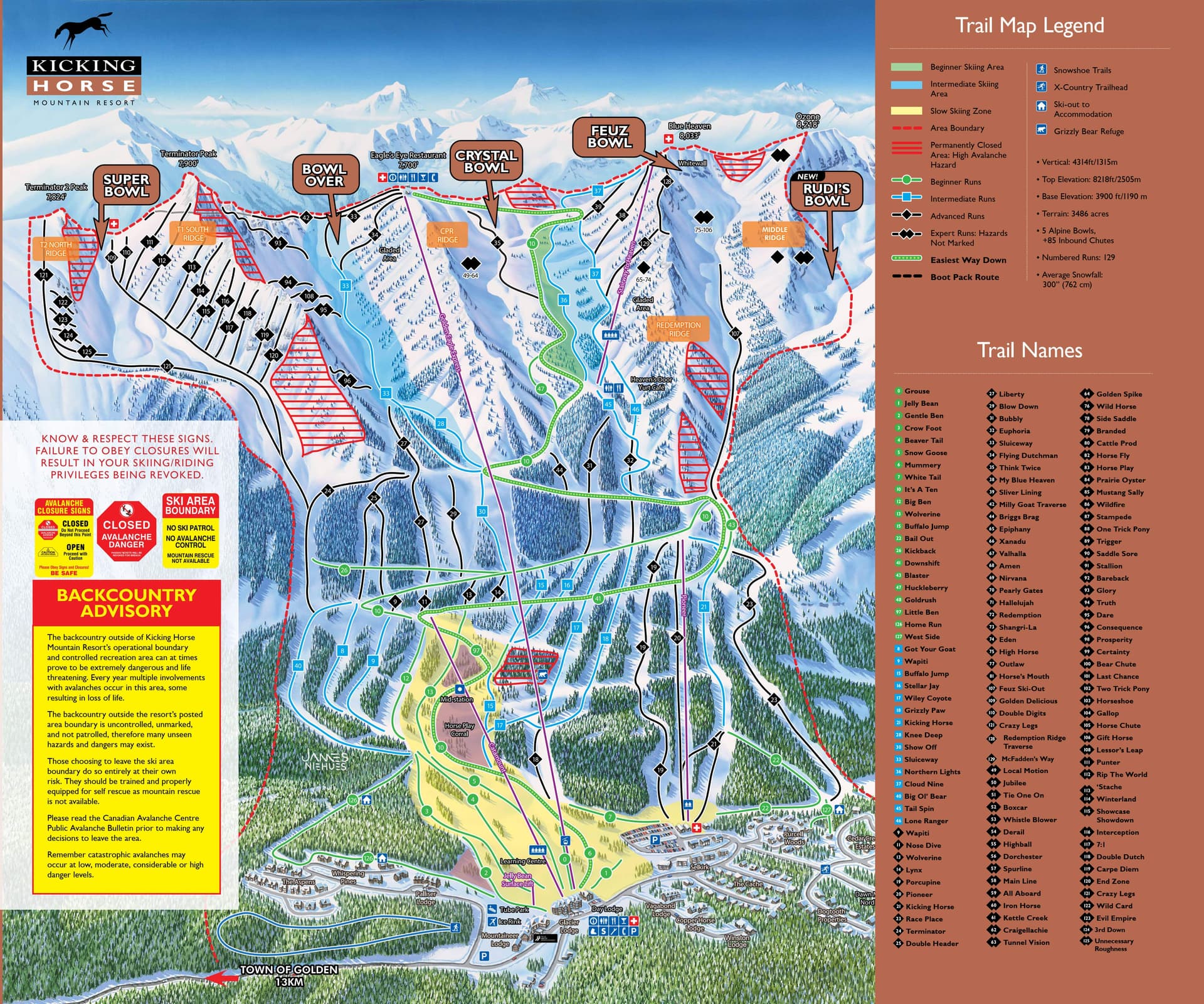 Kicking Horse ski map
